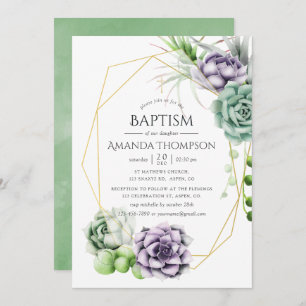 Succulent Geometric Baptism or Christening Invitation