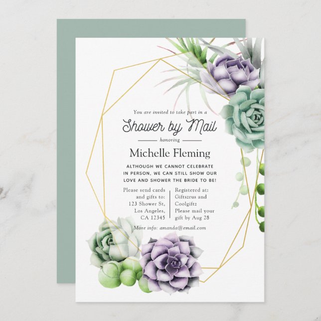 Succulent Geometric Bridal Shower by Mail Invitation (Front/Back)