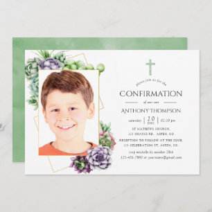 Succulent Geometric Photo Confirmation Invitation