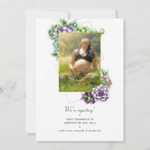 Succulent Geometric Photo Pregnancy Announcement