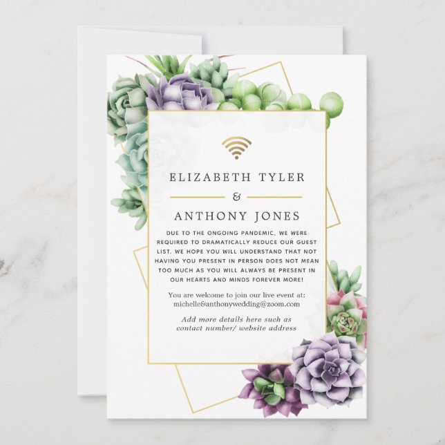 Succulent Geometric Virtual Wedding Guest List Announcement (Front)