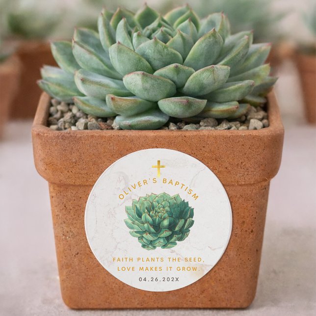 Succulent Gold Faith Plants the Seed Baptism Favou Classic Round Sticker (Creator Uploaded)