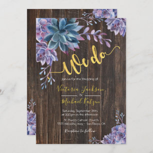 Succulent Gold Rustic Wedding invitations