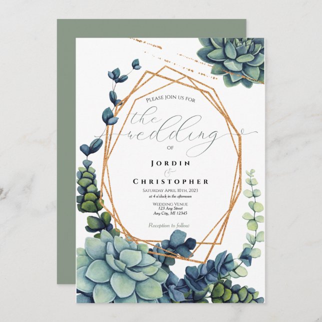 Succulent & Gold Wedding Invitation (Front/Back)