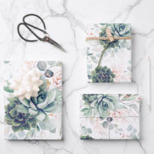 Succulent Greenery and Rose Gold Eucalyptus Leaves Wrapping Paper Sheet