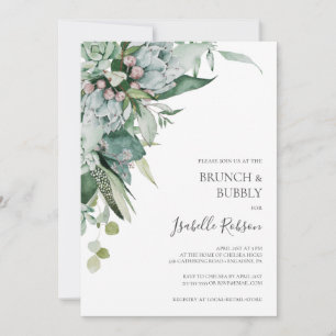 Succulent Greenery   Brunch and Bubbly Shower Invitation