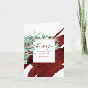 Succulent Greenery Burgundy Red Modern Thank You