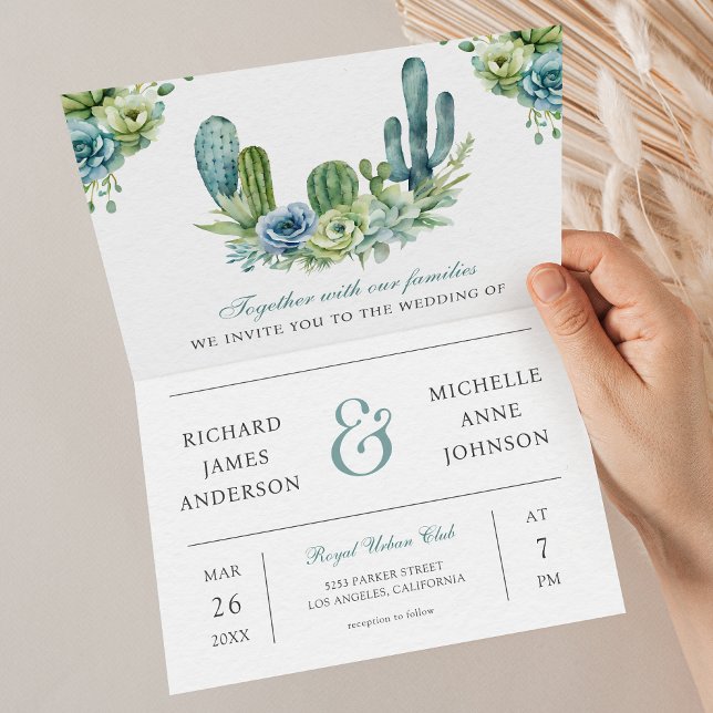 Succulent Greenery Cactus Photo QR Code Wedding Invitation (Creator Uploaded)