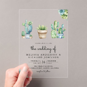 Succulent Greenery Cactus Pots Wedding Acrylic Invitations