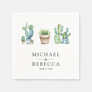 Succulent Greenery Cactus Pots Wedding Napkin