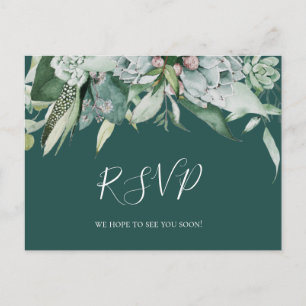 Succulent Greenery   Dark Green Song Request RSVP Postcard