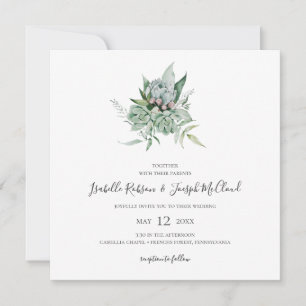 Succulent Greenery   Dark Green Square Wedding Invitation