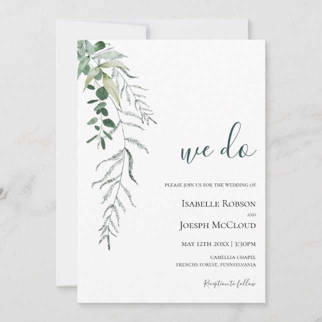 Succulent Greenery | Dark Green We Do Wedding Invitation (Front)