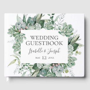 Succulent Greenery   Dark Green Wedding Guest Book