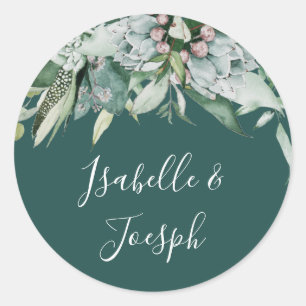 Succulent Greenery   Dark Wedding Envelope Seals
