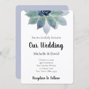 Succulent Greenery Elegant Typography Wedding Invitation