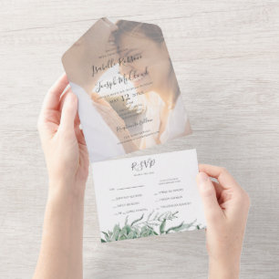 Succulent Greenery   Faded Photo Seal And Send All In One Invitation
