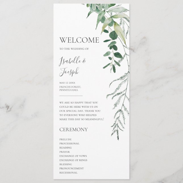Succulent Greenery | Flat Wedding Program Programme (Front)