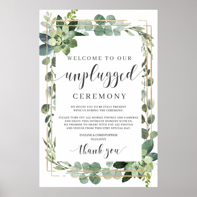 Succulent Greenery folaige gold unplugged sign (Front)