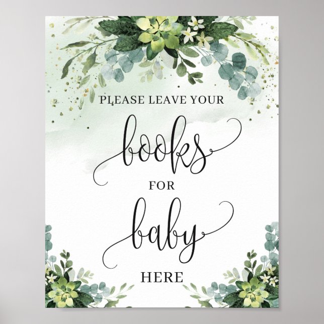 Succulent greenery foliage books for baby sign (Front)
