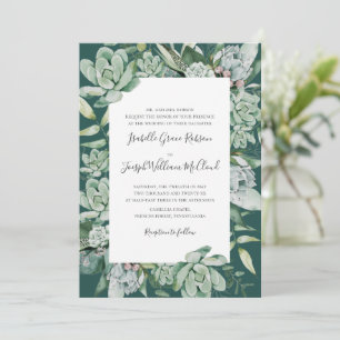 Succulent Greenery Green Traditional Full Name Invitation