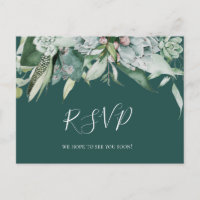 Succulent Greenery | Green Wedding RSVP Postcard