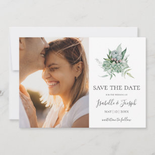 Succulent Greenery Horizontal Photo Save the Date