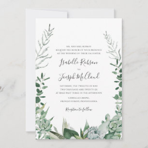 Succulent Greenery Photo Monogram Wedding Invitation