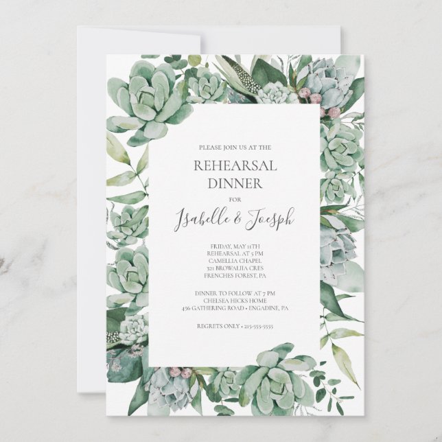 Succulent Greenery | Rehearsal Dinner Invitation (Front)