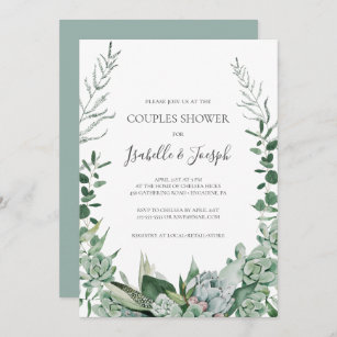 Succulent Greenery   Sage Green Couples Shower Invitation