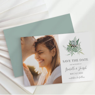 Succulent Greenery Sage Green Horizontal Photo Save The Date
