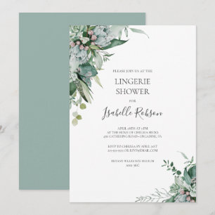 Succulent Greenery Sage Green Lingerie Shower Invitation