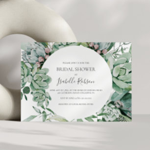Succulent Greenery Sage Horizontal Bridal Shower Invitation
