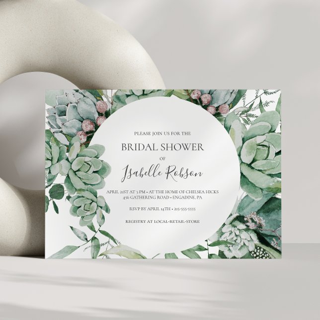 Succulent Greenery | Sage Horizontal Bridal Shower Invitation (Creator Uploaded)
