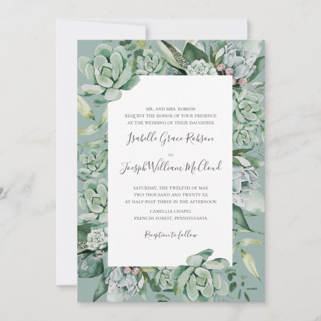 Succulent Greenery | Sage Traditional Full Name Invitation (Front)