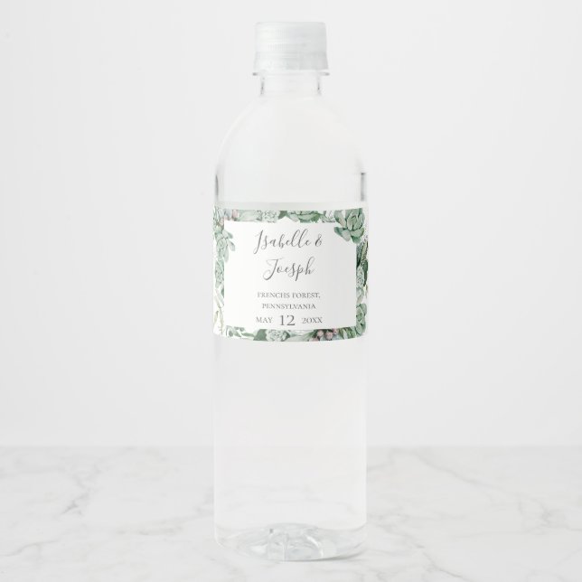 Succulent Greenery | Water Bottle Label (Front)