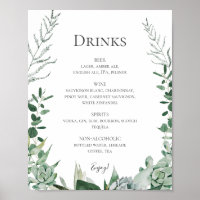 Succulent Greenery | Wedding Drinks Menu Sign
