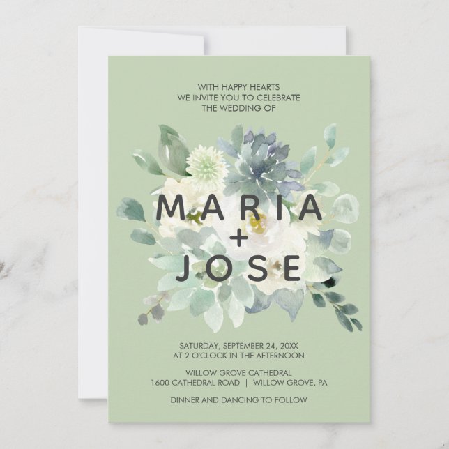 Succulent Greenery Wedding Invitation (Front)