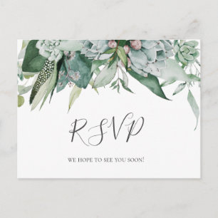 Succulent Greenery Wedding RSVP Postcard