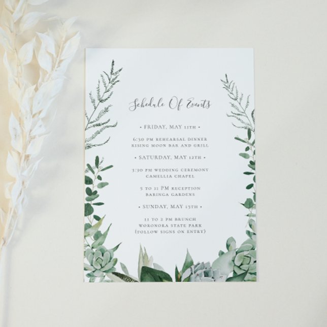 Succulent Greenery Wedding Schedule of Events Card (Creator Uploaded)