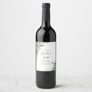 Succulent Greenery Wedding Wine Label