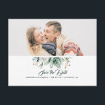 Succulent Greenery White Rose Save the Date Photo Announcement Postcard<br><div class="desc">Succulents and white flowers save the date photo postcard</div>