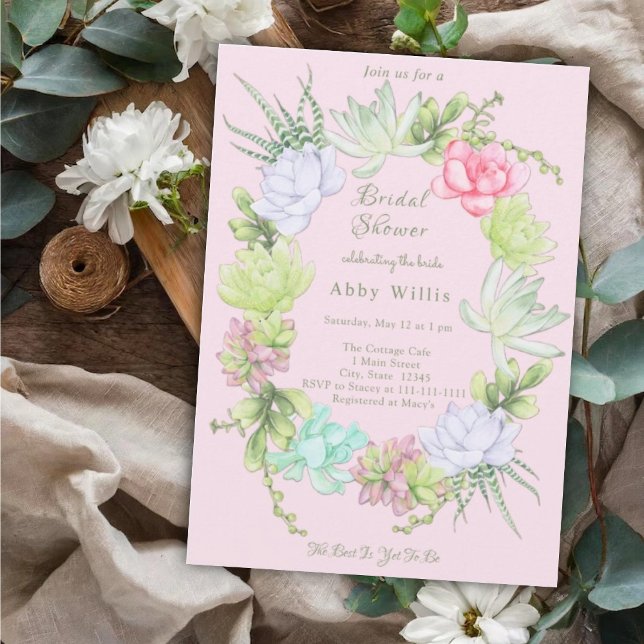 Succulent Greenery Wreath Bridal Shower  Invitatio Invitation (Creator Uploaded)