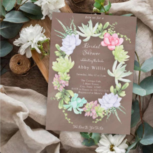Succulent Greenery Wreath Bridal Shower Invitation