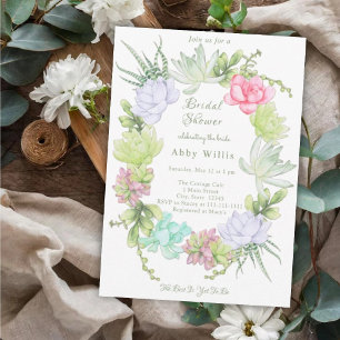 Succulent Greenery Wreath Bridal Shower  Invitation