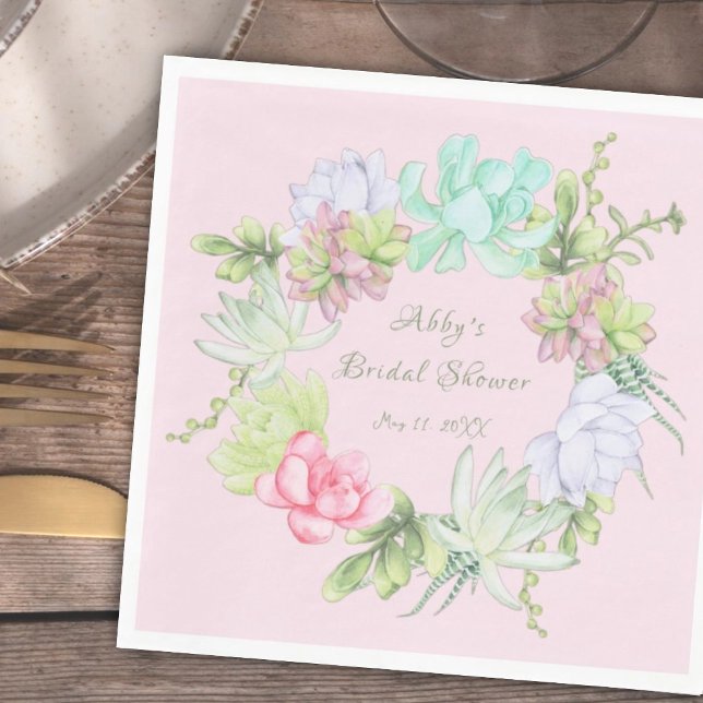 Succulent Greenery Wreath Bridal Shower Napkin (Creator Uploaded)