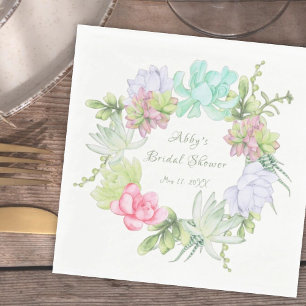 Succulent Greenery Wreath Bridal Shower Napkin