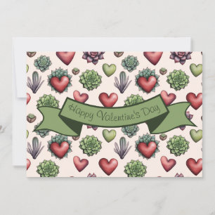 Succulent Heart Watercolor Valentines Day Pattern Holiday Card