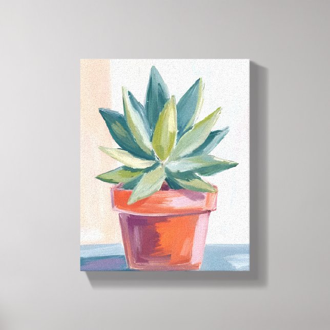Succulent Houseplant Watercolor Botanical Canvas Print (Front)