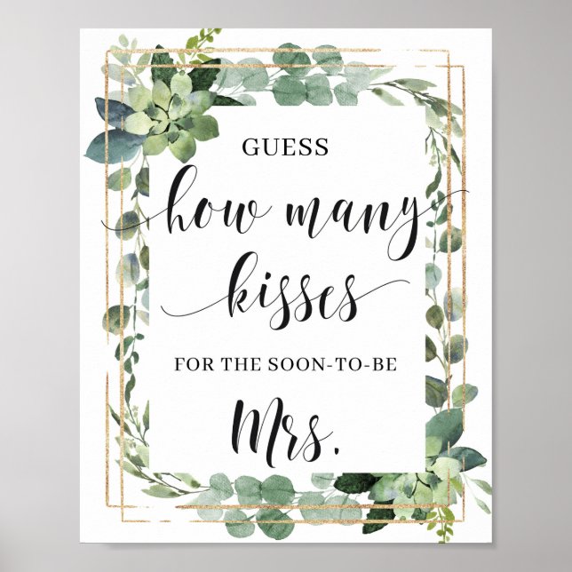 Succulent How many kisses for the soon to be sign (Front)